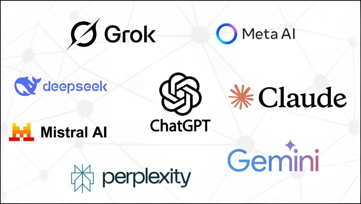 Logos of AI model providers arranged around a ChatGPT logo.